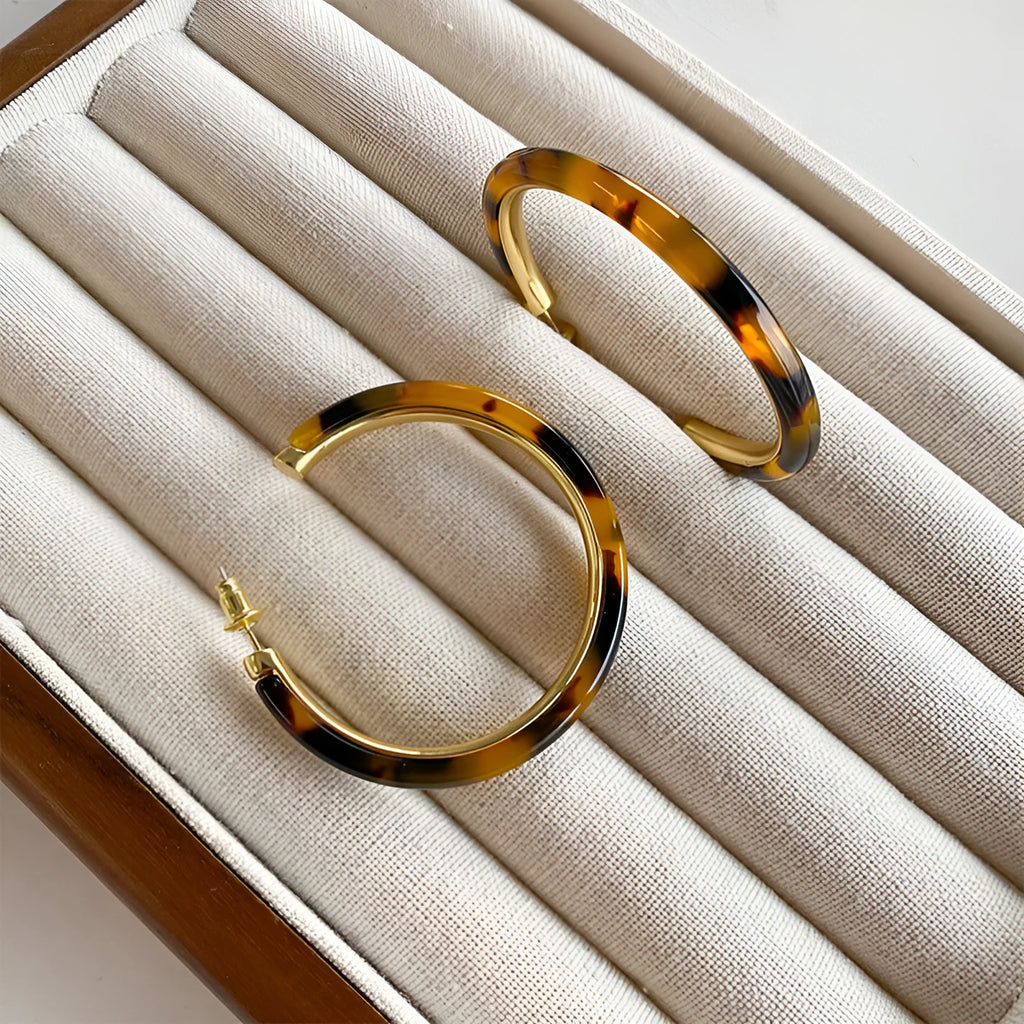 Hawksbill leopard print geometric ring earrings on copper base with electroplated finish
