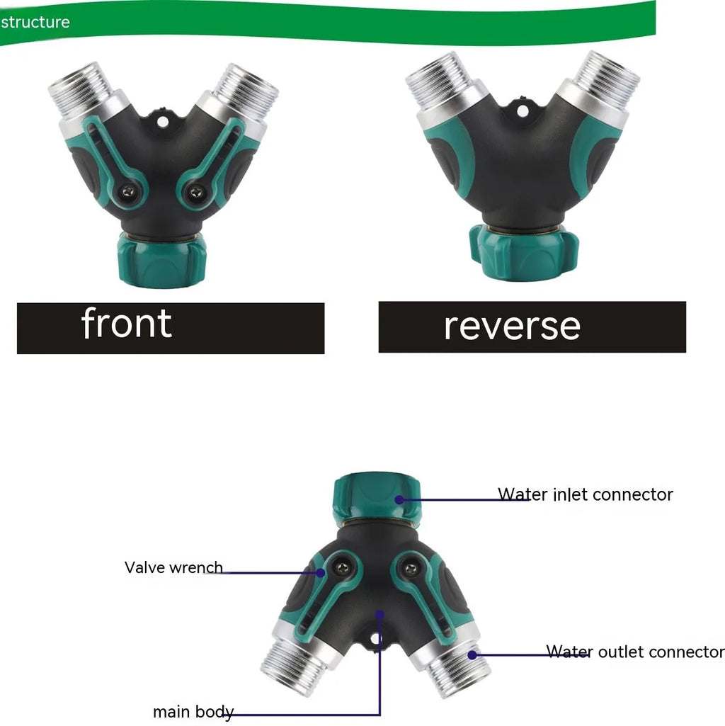 Garden zinc alloy 6-point double pass ball valve diverter with dual outlets