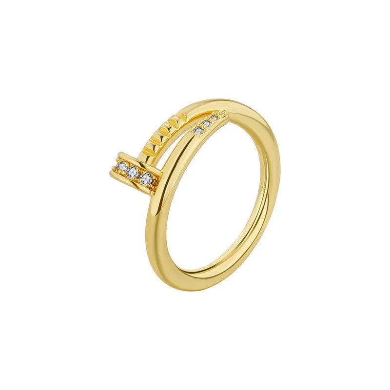 Gold geometric finger ring with natural style design for women
