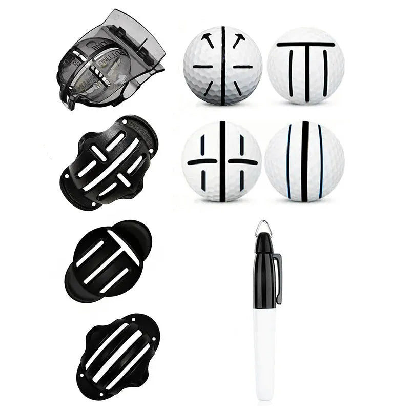 Plastic golf ball scriber alignment tool set with four scribers and one drawing pen