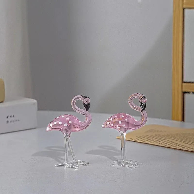 Pink crystal flamingo decorative figurine on table with modern simple style