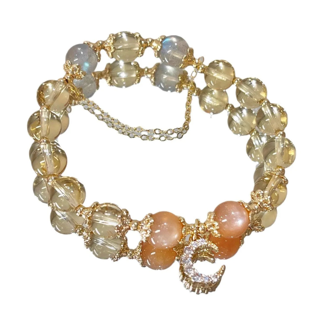 14K gold electroplated crystal bracelet with citrine moonstone and Chinese diamond styling