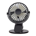 USB rechargeable clip fan in white with battery options for desktop and stroller use