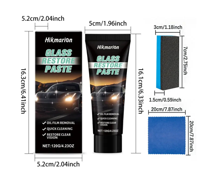 120g Glass Restore Paste tub with sponge and towel for car windshield cleaning and anti-fog