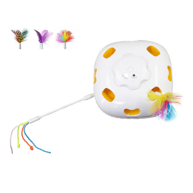 Electronic self-moving cat teaser toy with plastic construction measuring 19.8cm