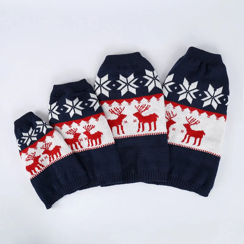 Navy blue knitted Christmas sweater for dogs in acrylic fabric with European American styling