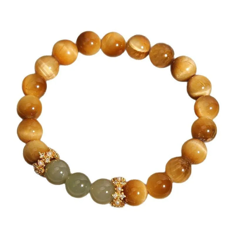 Natural yellow tiger's eye Hetian jade bracelet with U-shaped design and diamond treatment