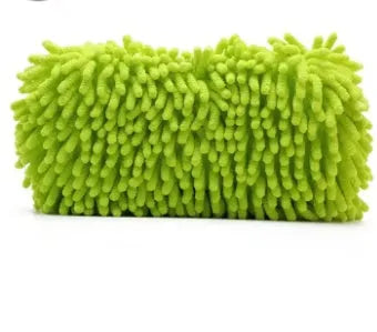 Silver green chenille microfiber car wash sponge measuring 14x25cm