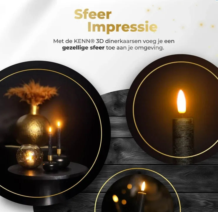 Four black LED taper candles with realistic flickering flame effects