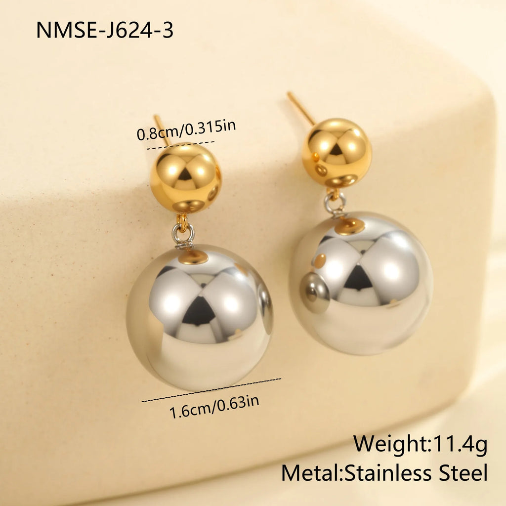 Stainless steel 18K gold electroplated colour-block round bead stud earrings geometric design
