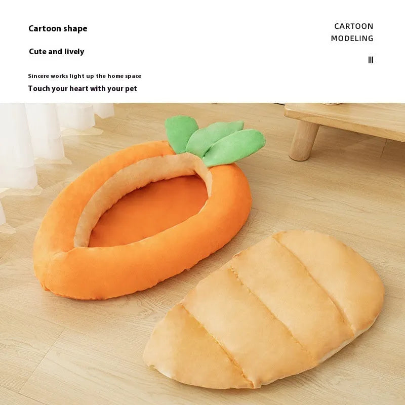 Carrot cartoon design reversible pet mat in cloth material for litter box or feeding area