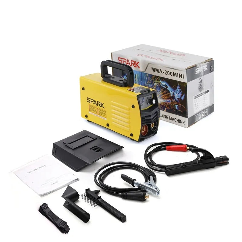 Household 220V inverter DC welding machine with welding tongs, grounding clamps, face shield, and brush hangers
