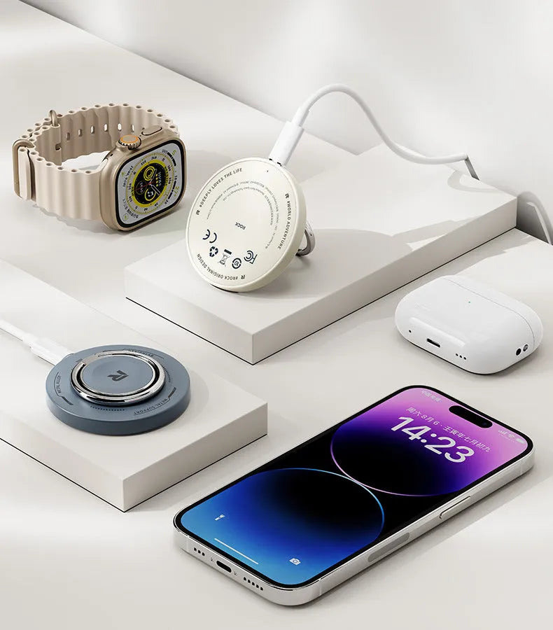 Three-in-one wireless charger bracket for W51 with Type-C input in black finish on a desk