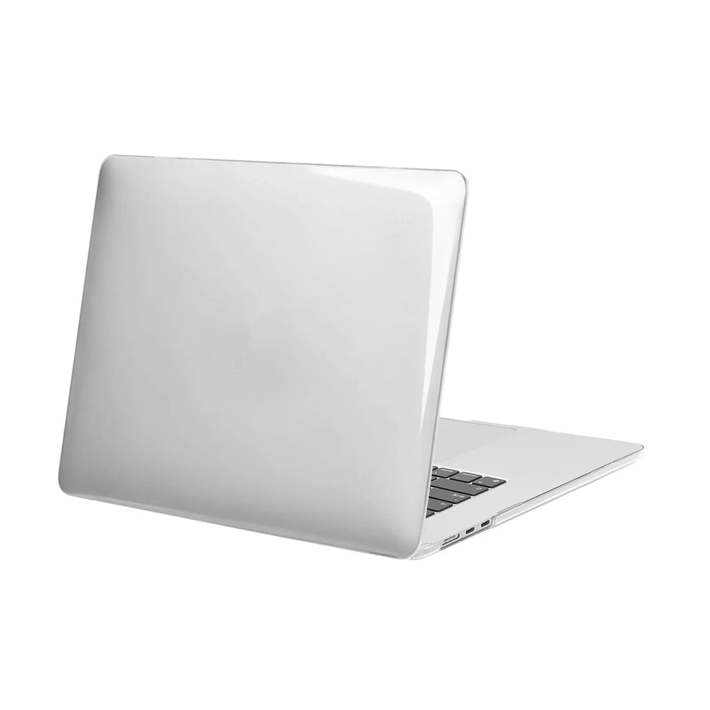 Transparent plastic protective shell for MacBook laptop showing compatible models