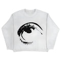 Men's V-neck cotton sweater with eye print pattern showing street hip hop style