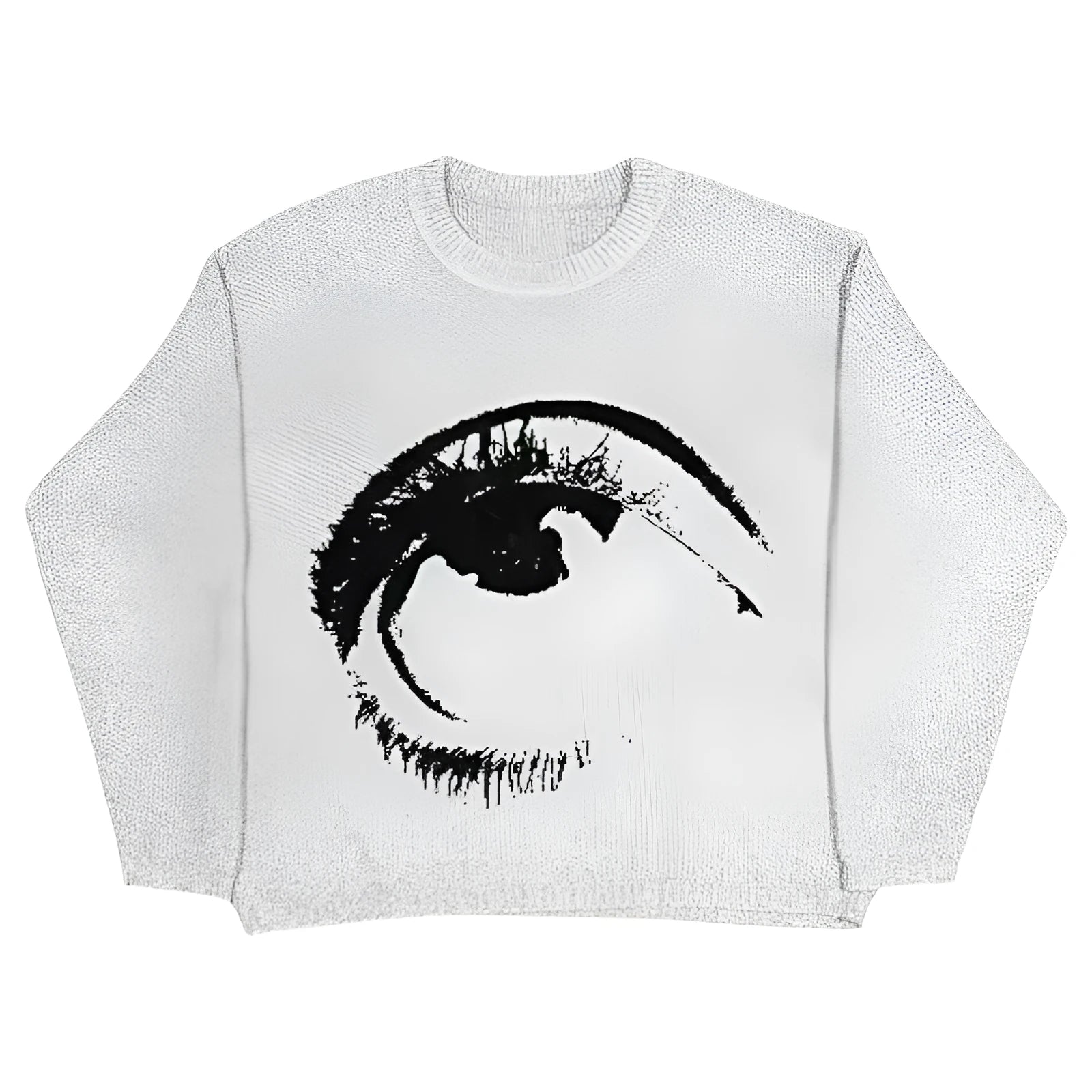 Men's V-neck cotton sweater with eye print pattern showing street hip hop style