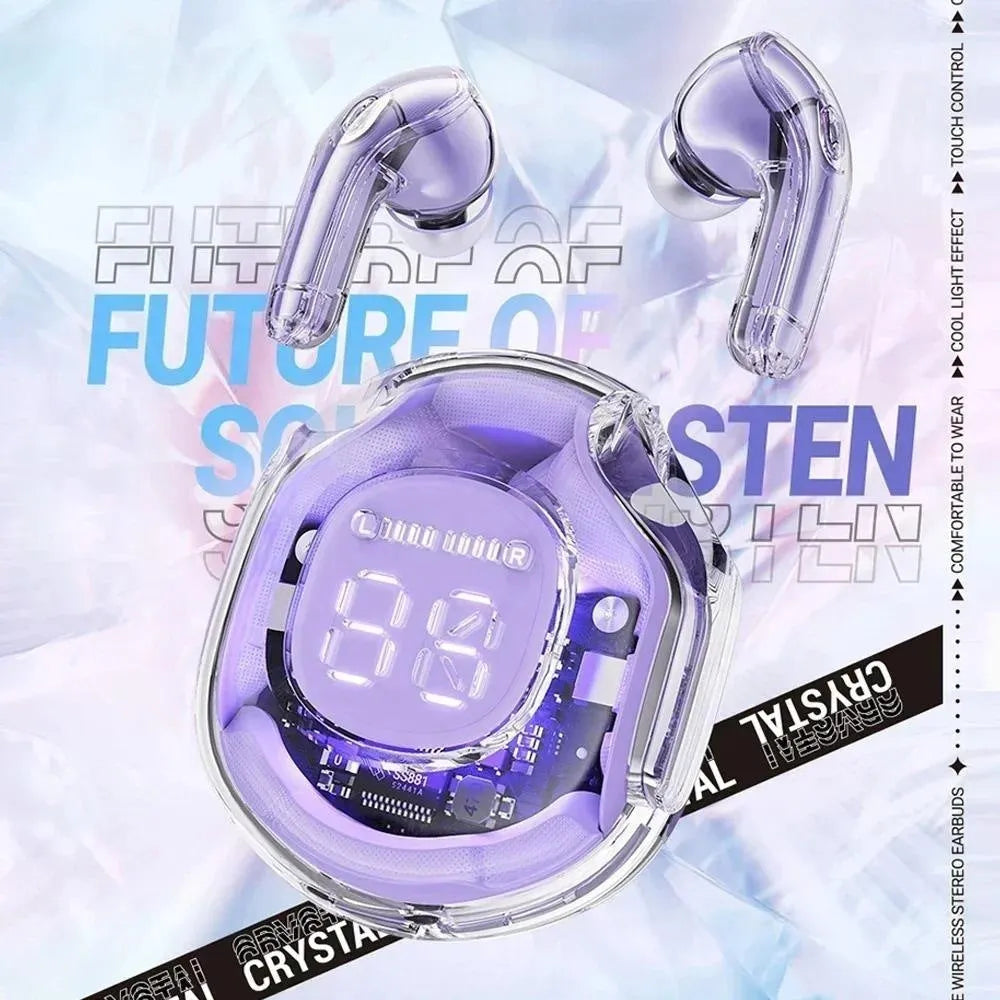 Transparent wireless Bluetooth headphones with in-ear design available in multiple colours