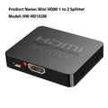 HDMI splitter device distributing 4K video to two displays with multiple power interface options
