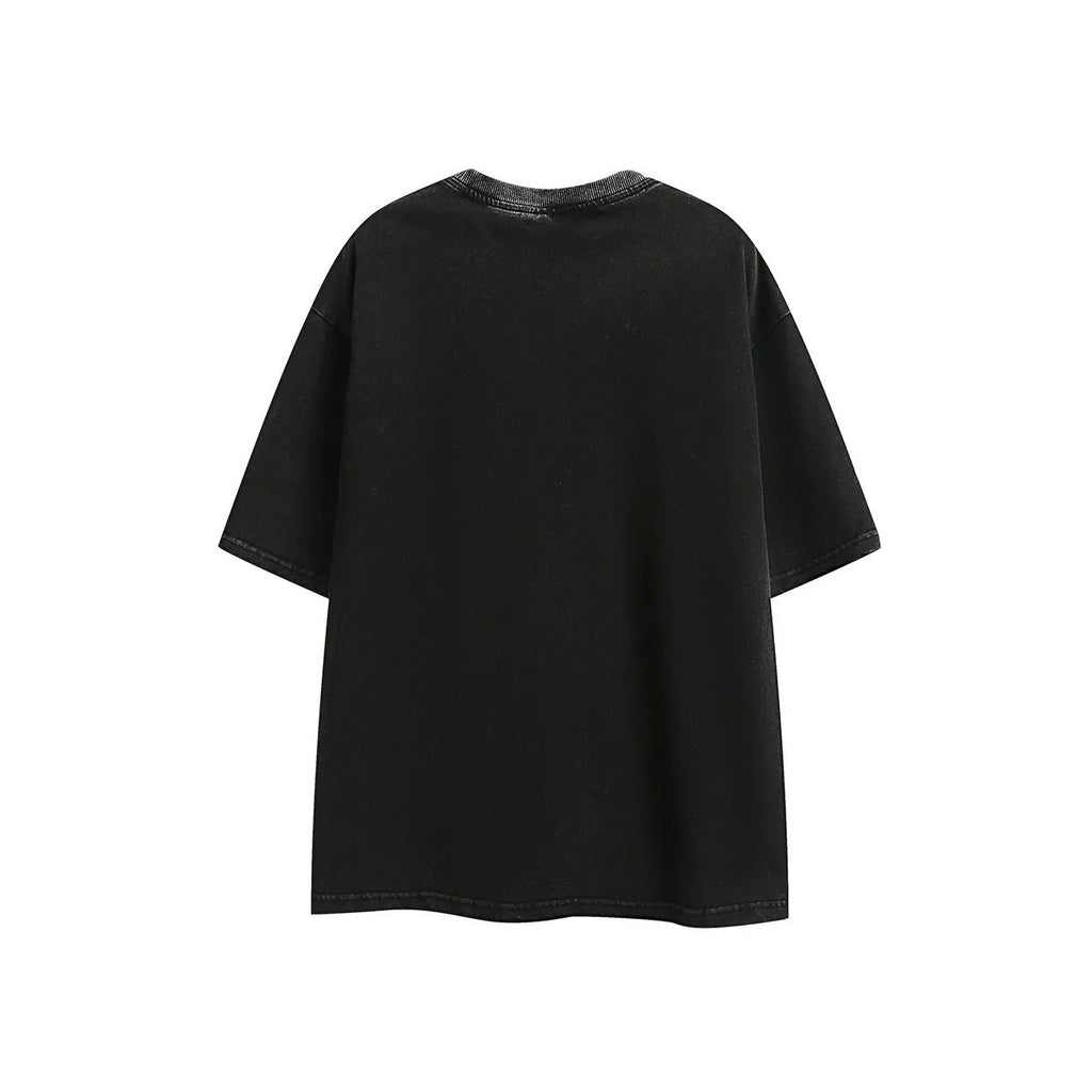 Retro loose fit embroidered t-shirt in washed cotton fabric available in purple or black colours