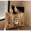 Large capacity cotton canvas tote bag with printed design options including black letter, coloured letter and pattern styles