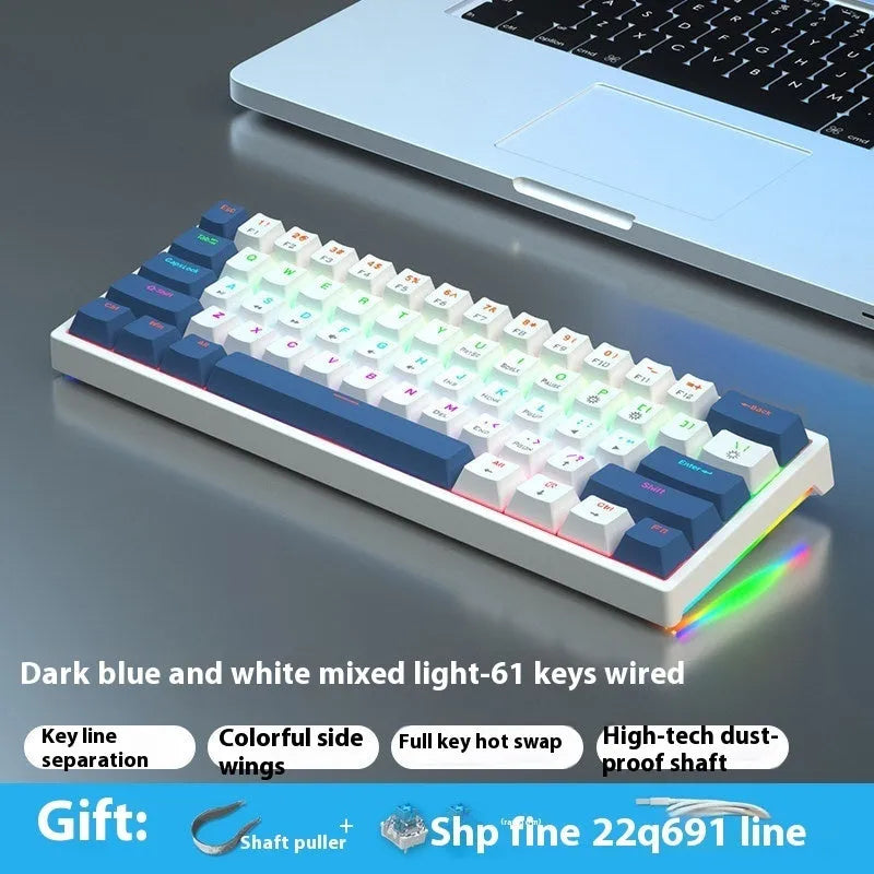 Small 61-key mechanical keyboard with wired USB connection and hot-swappable switches