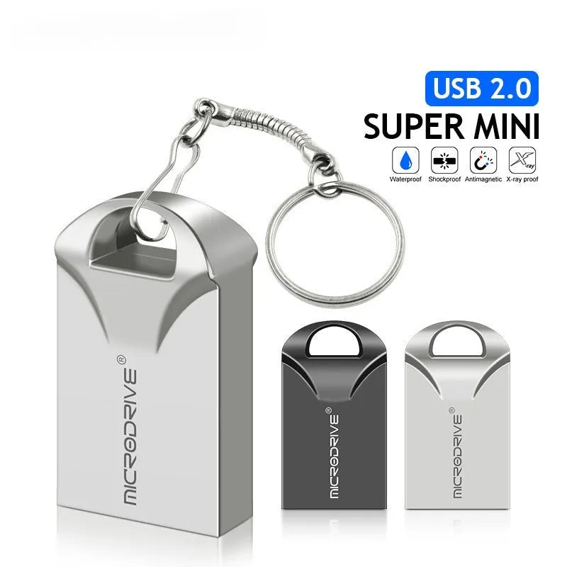 Small black and silver metal USB flash drive showing compact size and USB connector