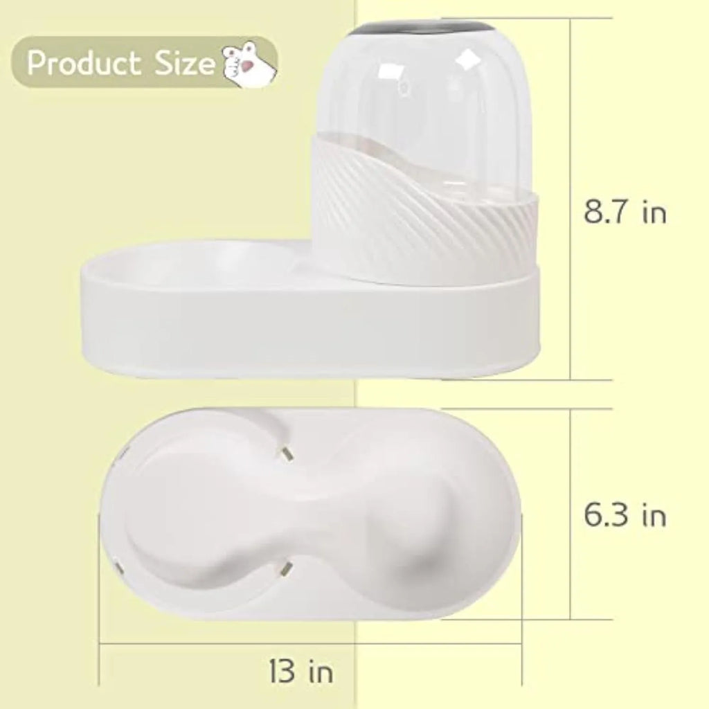 White automatic cat feeder and water dispenser set with wave-shaped design.
