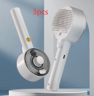 Ceramic white pet grooming brush with UVC light, mist sprayer, and fine needles for dog and cat hair removal