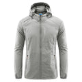 Men's hooded summer jacket in thin nylon fabric, loose fit, available in light grey, dark grey, black, dark blue, and denim blue