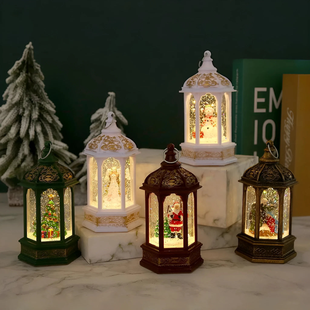 Plastic small night lamp with modern simplicity design in five Christmas colours: red old man, white snowman, green tree, brushed gold Jesus, white angel