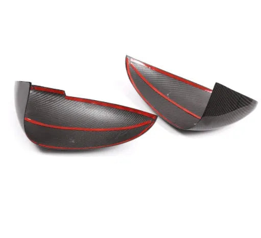 Pair of true carbon fibre rearview mirror covers for a Porsche Macan.