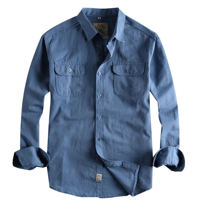 Men's cotton long sleeve cardigan shirt in solid light blue colour with regular fit