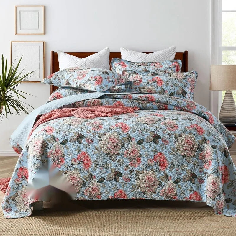 Pure cotton bedspread three-piece set with geometric printed pattern for 1.8 metre beds