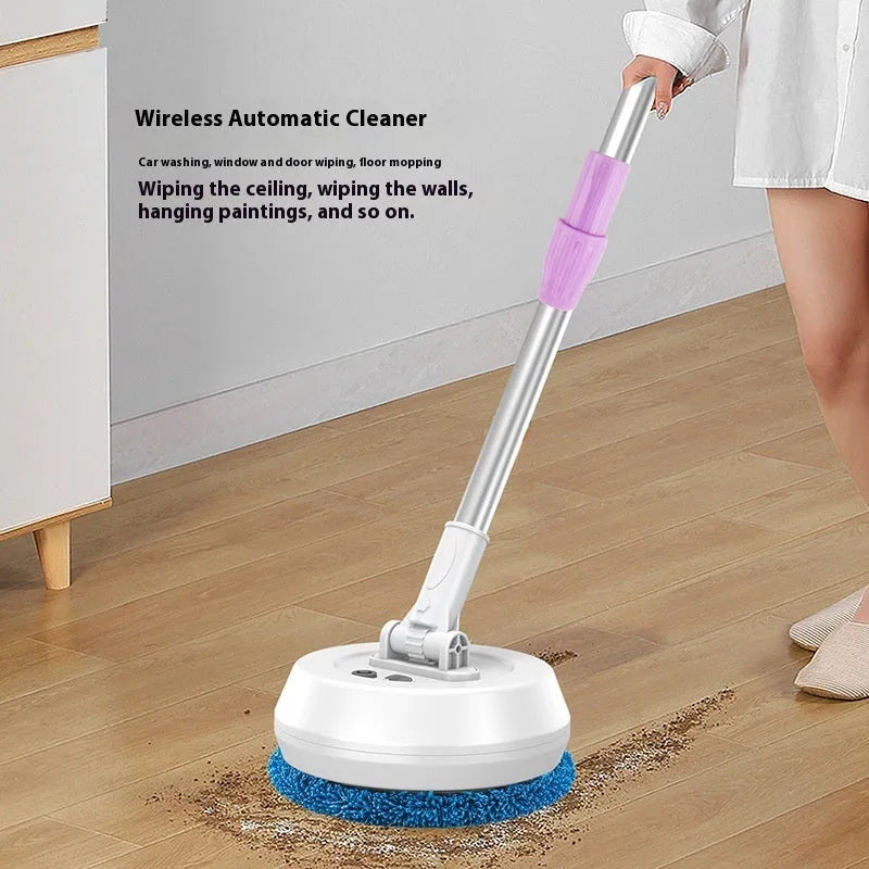Wireless electric window cleaning robot with telescopic arm for ceiling and outer glass, white plastic body