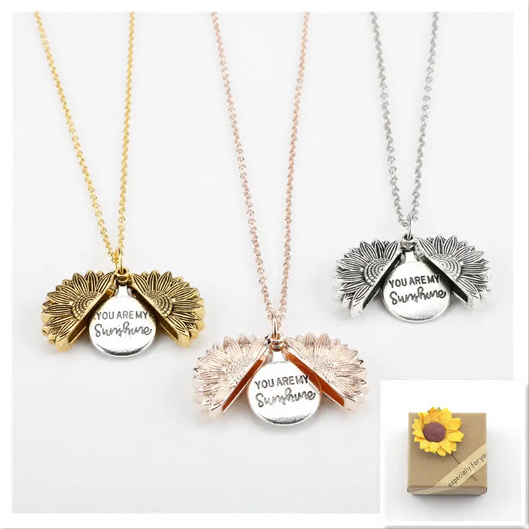 Sunflower double lettering necklace in ancient gold finish with 25mm square pendant on 45cm chain