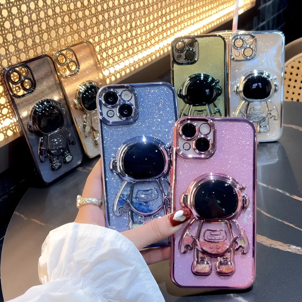 Astronaut spaceman quicksand phone case with glitter powder for iPhone 13 Pro Max in silver colour