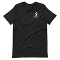 Black loose-fit round neck cotton T-shirt with short sleeves on a hanger