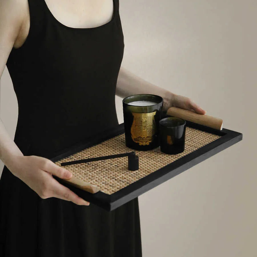Pine wood dining tray with a compartment, shown in natural wood colour.