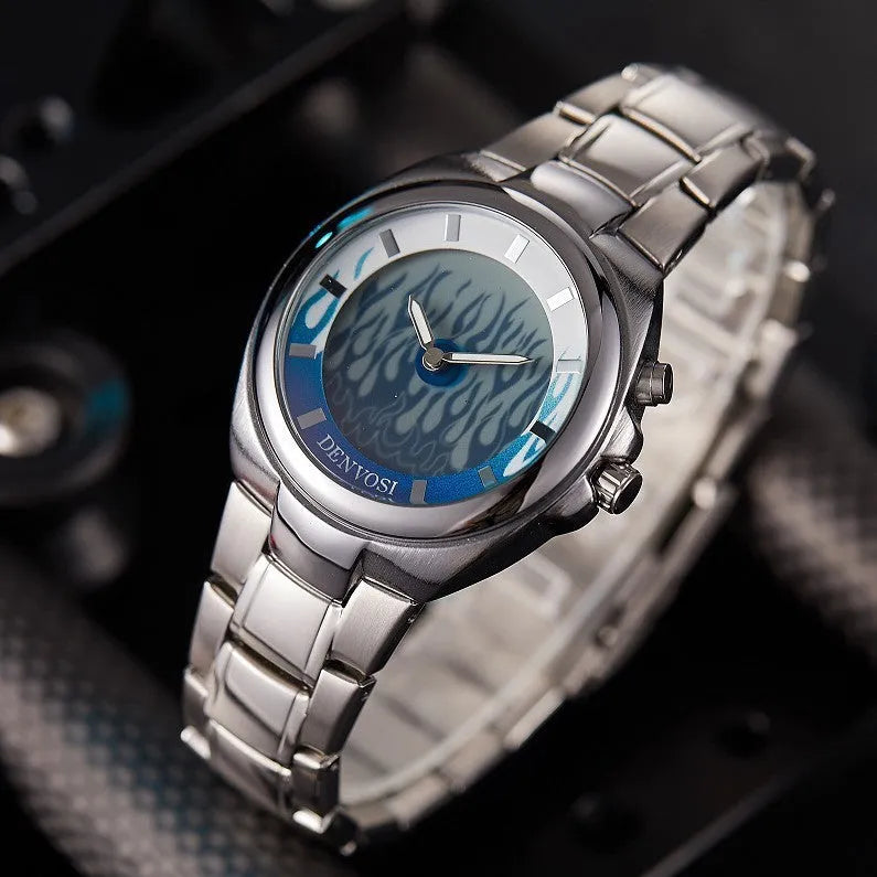 Y2K digital dual display men's watch with 40mm face, alloy strap, and stainless steel buckle in red or blue colour options