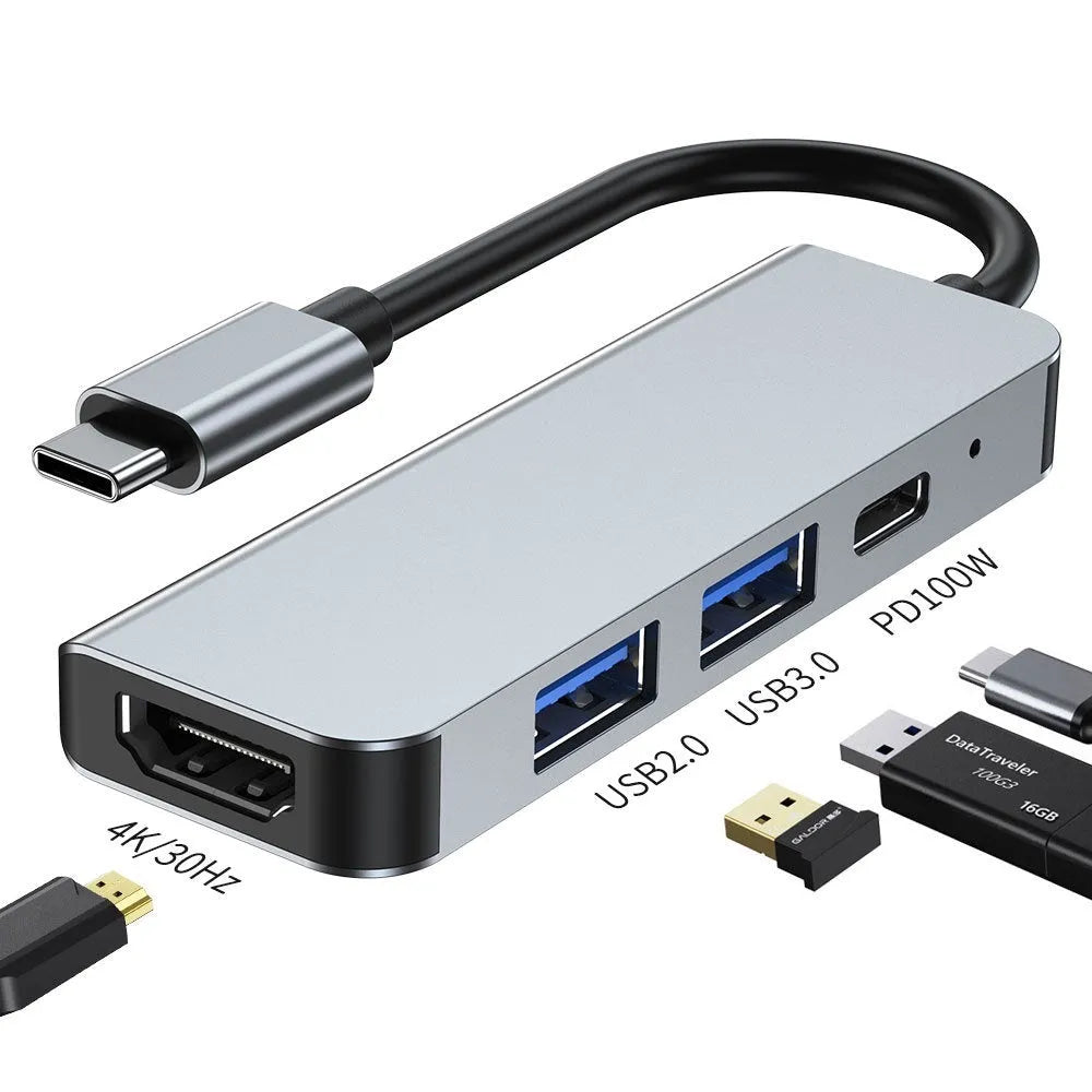 Portable six-in-one USB-C expansion dock with 100W charging capability for laptops and tablets