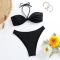 Black women's bikini set with lace-up tube top and matching swim briefs