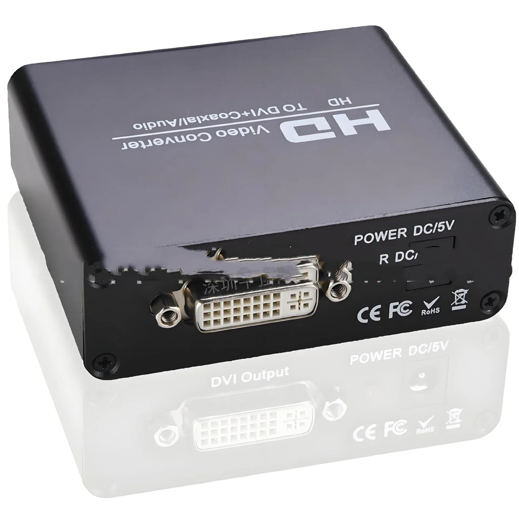 Black HDMI to DVI converter with coaxial audio output and 1.5 metre cable for safety monitor applications