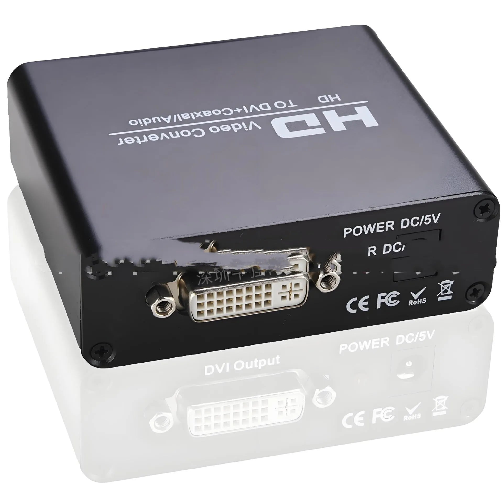 Black HDMI to DVI converter with coaxial audio output and 1.5 metre cable for safety monitor applications