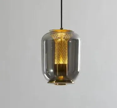 Nordic minimalist chandelier light fixture in transparent, cognac or smoky grey colour measuring D16cm x H20cm