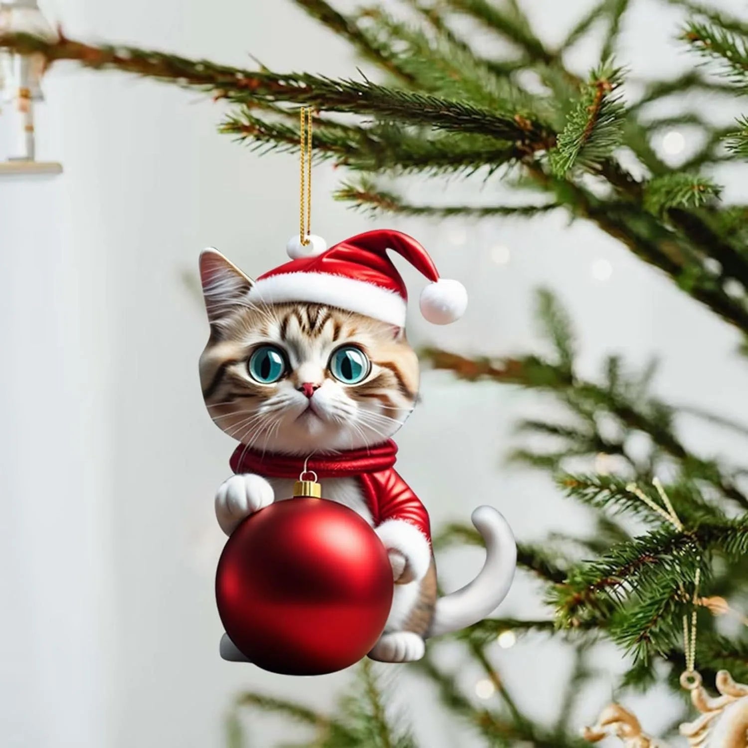 Cartoon cat Christmas car hanging ornament in acrylic with hanging cord