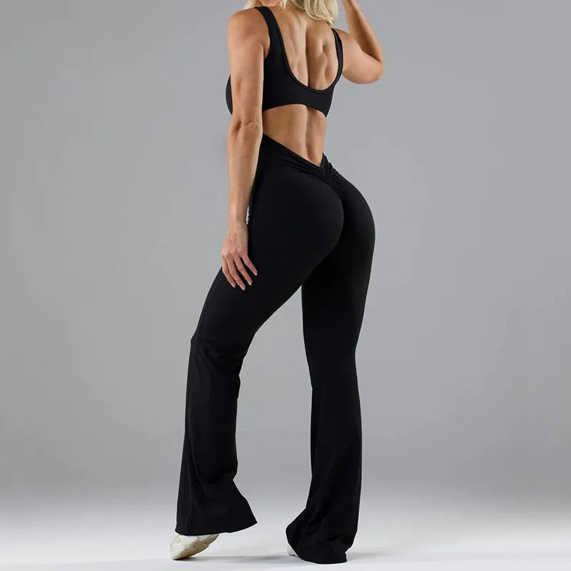 Women's milk silk yoga bodysuit with seamless design and mid-waist trousers length
