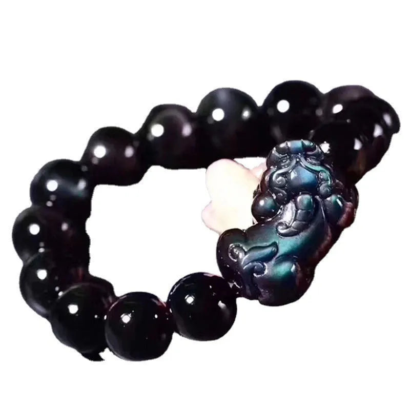 Natural ice colour obsidian crystal bracelet with polished beads in various size options