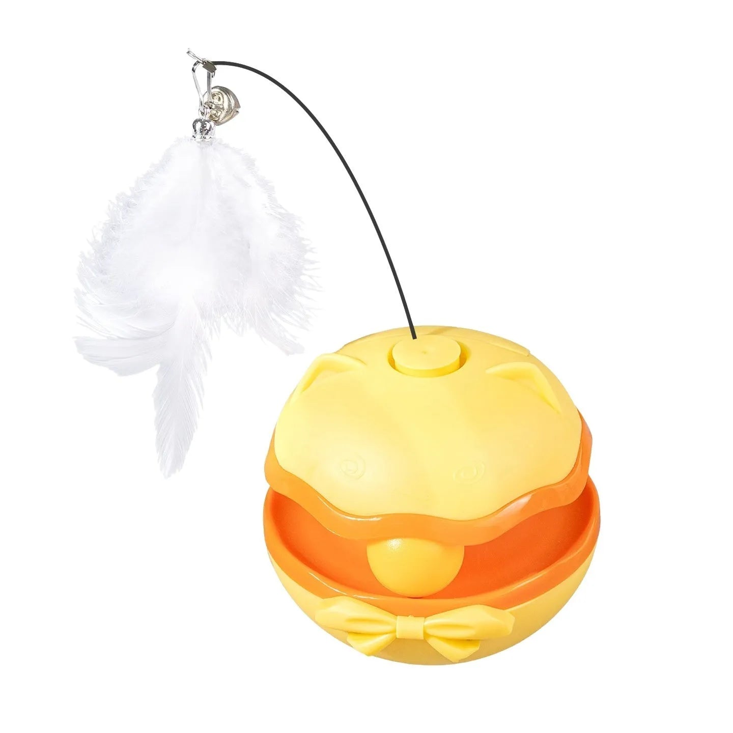 Electric automatic rotating cat teaser wand toy in lemon yellow, sky blue, or grey.