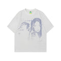 Men's grey loose-fit cotton T-shirt featuring a printed retro character design on the chest.