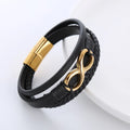 Men's retro pu leather twist weave infinite symbol bracelet in steel colour with electroplated finish
